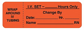 I.V. Tubing Change Labels, Hours Only, Red  Size: 1 x 3  885/Roll