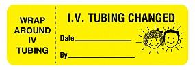 IV Tubing Changed Label, Yellow, Size: 3