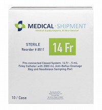 Latex-Free Foley Catheter Kit, 5cc, Sterile, 14FR, 10/case