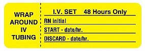 I.V. Tubing Change Labels, 48 Hours Only, Yellow,  Size: 1 x 3  885/Roll