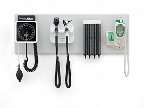 Welch Allyn Green Series w/Wall Board, Wall Transformer, Coaxial Ophthalmoscope, Diagnostic Macroview Otoscope, Kleenspec Dispenser, Wall Aneroid and SureTemp Plus Thermometer, 1/each