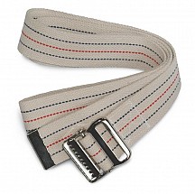 Gait Belt, White w/Blue and Red Pinstripes, Metal Buckle, 1/each